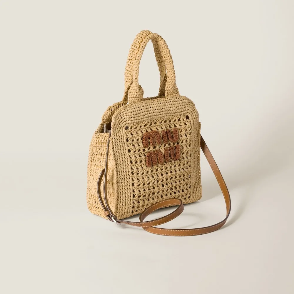 Alternative view of Miu Miu Raffia-Effect Woven Tote Bag Beige / - 5BA283_ADO1_F0A5T_V_OOO