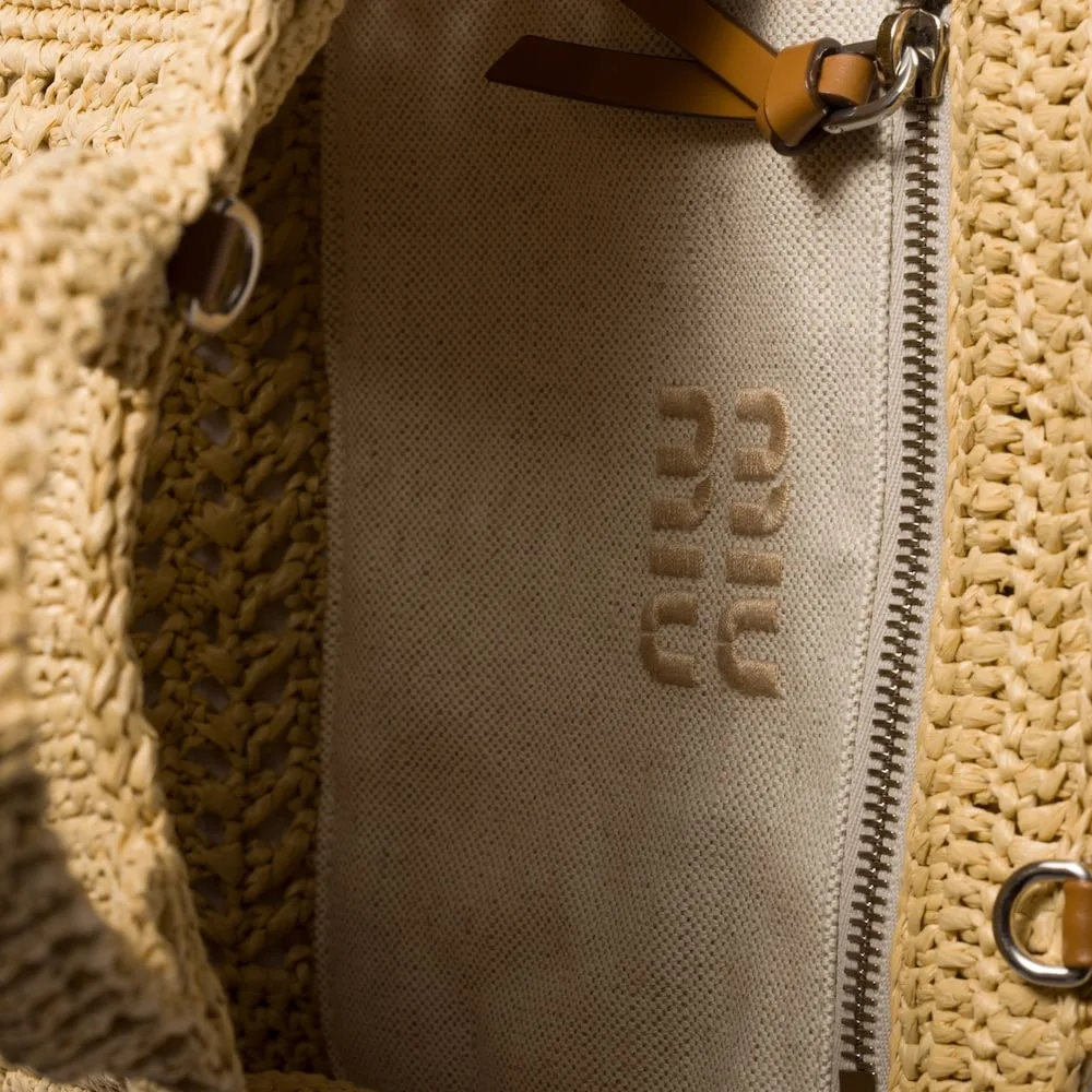 Miu Miu Raffia-Effect Woven Tote Bag Beige / - 5BA283_ADO1_F0A5T_V_OOO - Image 4