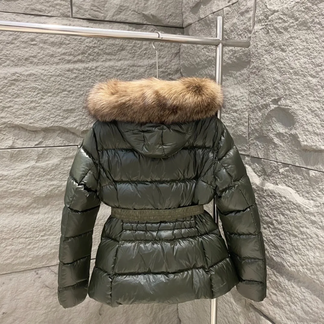Moncler Boed Hooded Shearling-Trimmed Short Down Jacket Dark Green - Image 3