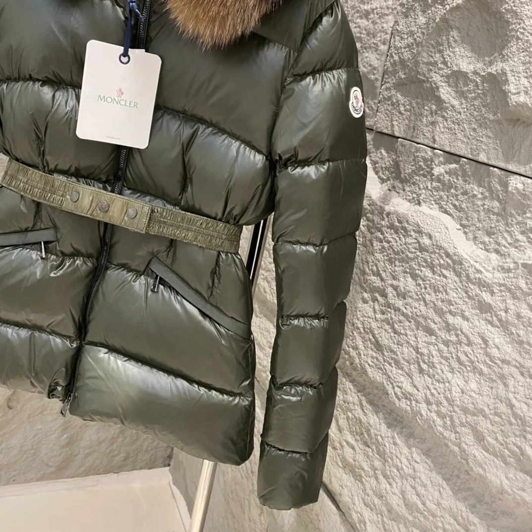 Moncler Boed Hooded Shearling-Trimmed Short Down Jacket Dark Green - Image 7