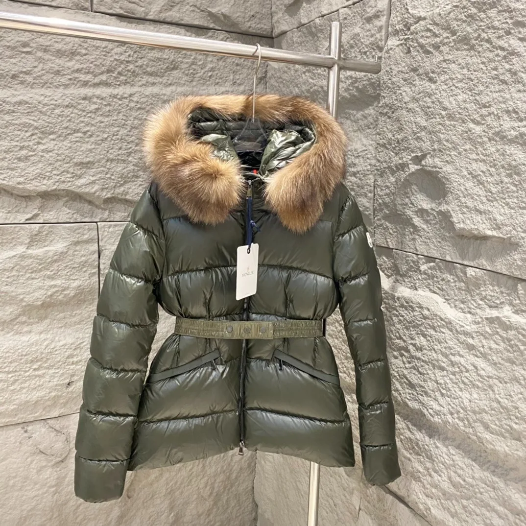 Alternative view of Moncler Boed Hooded Shearling-Trimmed Short Down Jacket Dark Green
