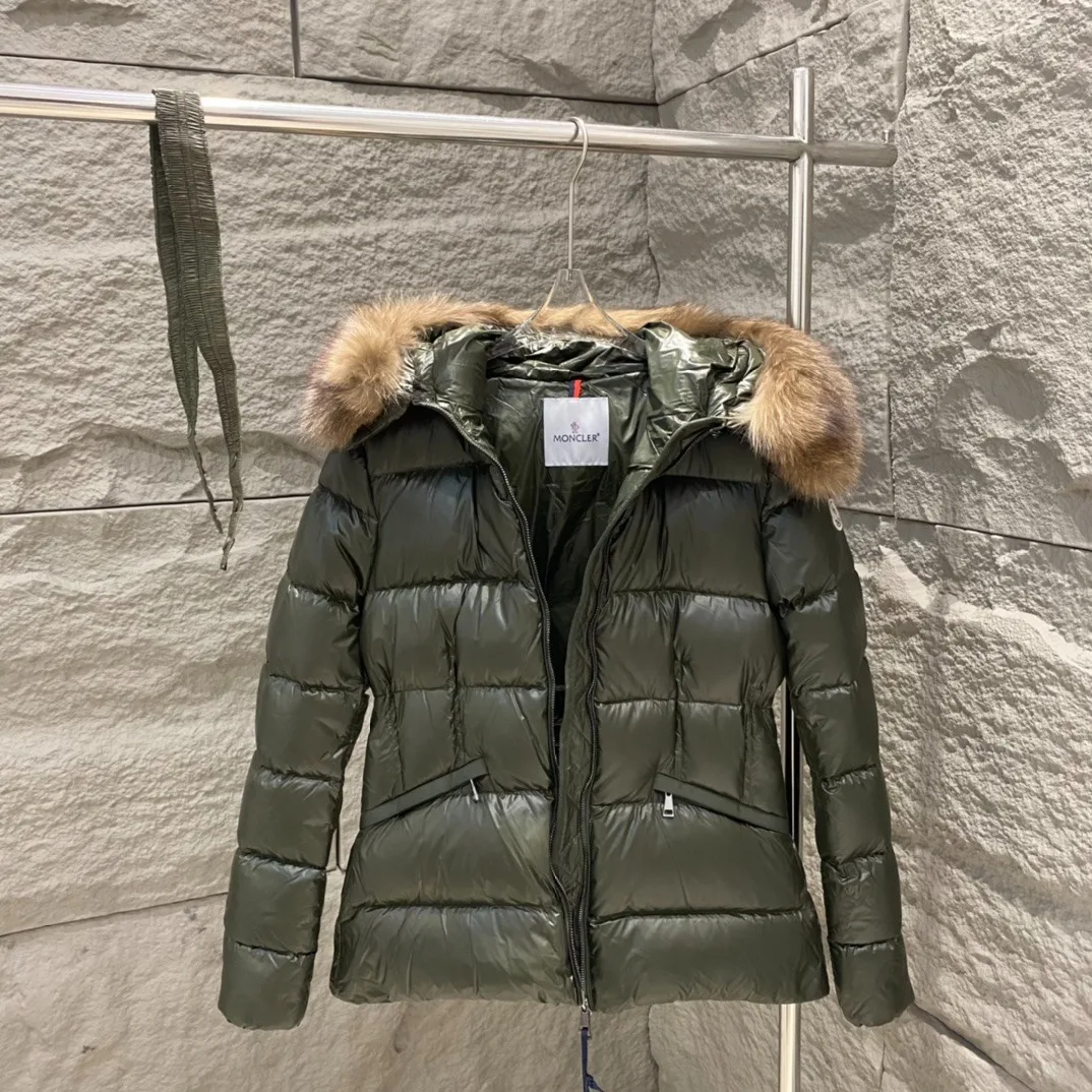 Moncler Boed Hooded Shearling-Trimmed Short Down Jacket Dark Green - Image 4