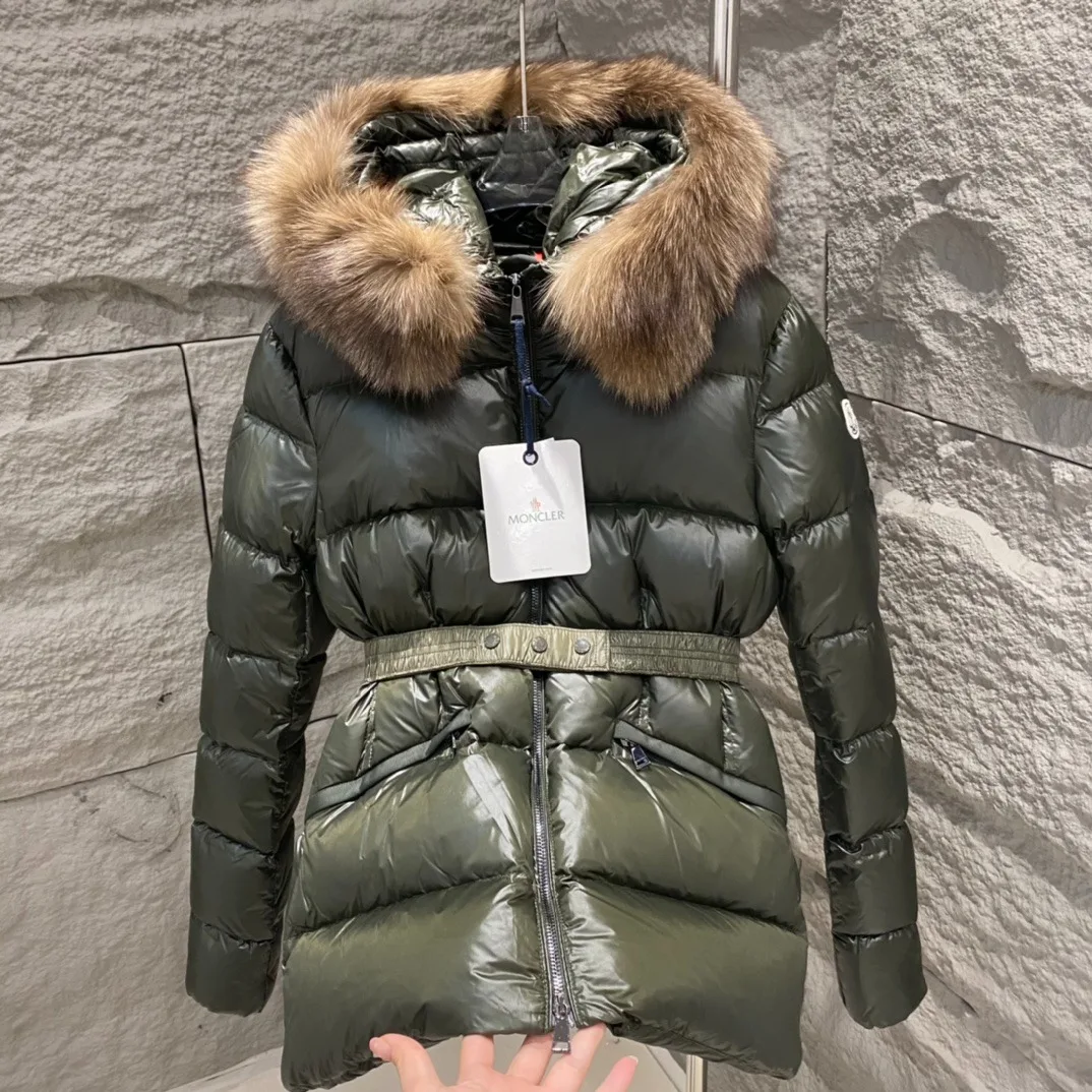 Moncler Boed Hooded Shearling-Trimmed Short Down Jacket Dark Green - Image 9