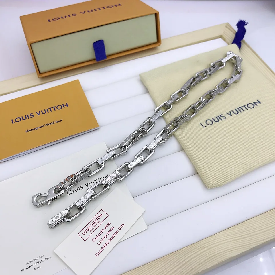 Louis Vuitton Monogram Chain Necklace Silver Tone - Image 8