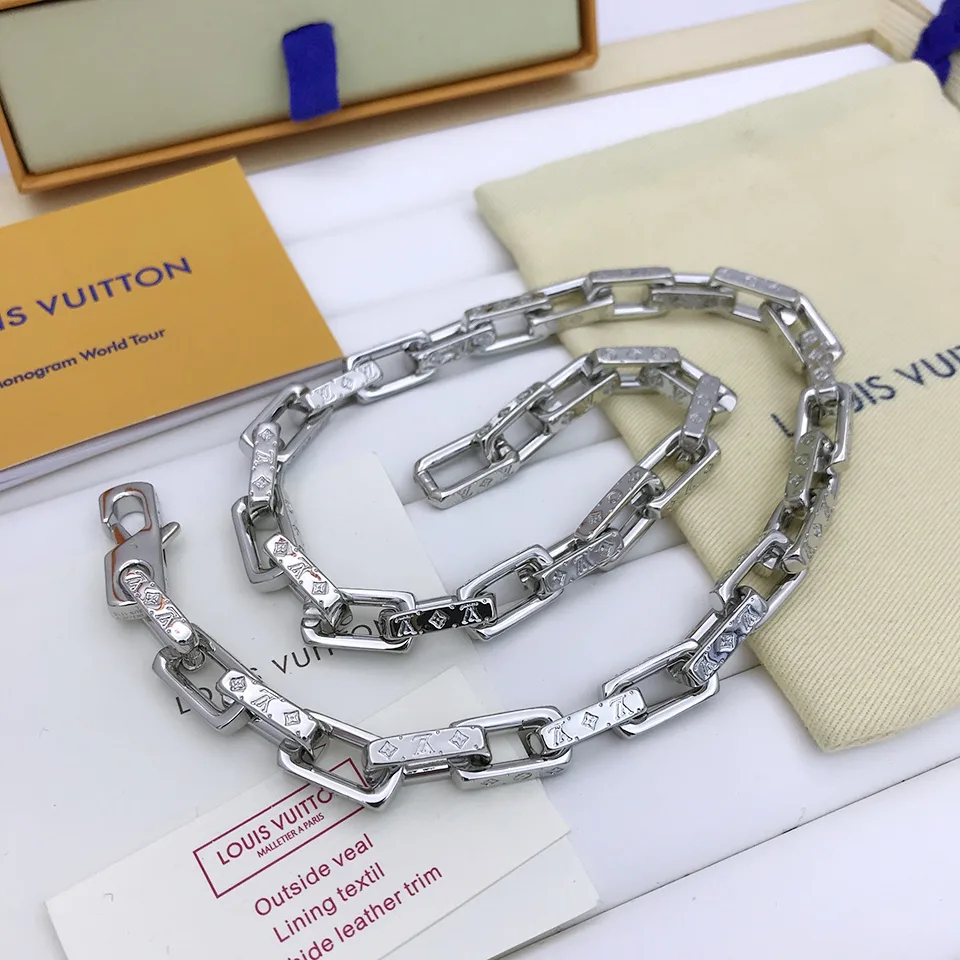 Louis Vuitton Monogram Chain Necklace Silver Tone - Image 6
