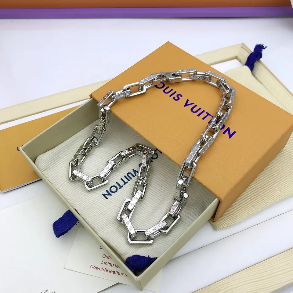 Louis Vuitton Monogram Chain Necklace Silver Tone - Image 4