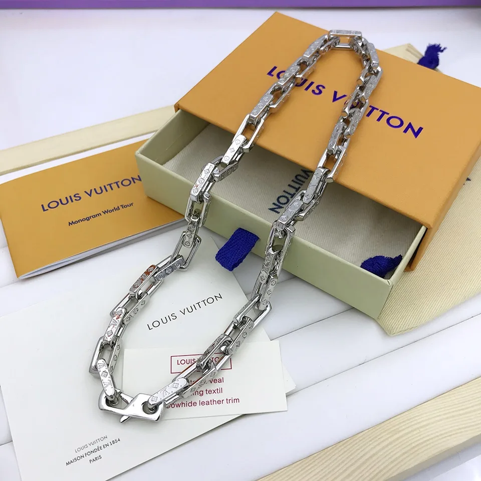 Louis Vuitton Monogram Chain Necklace Silver Tone - Image 3