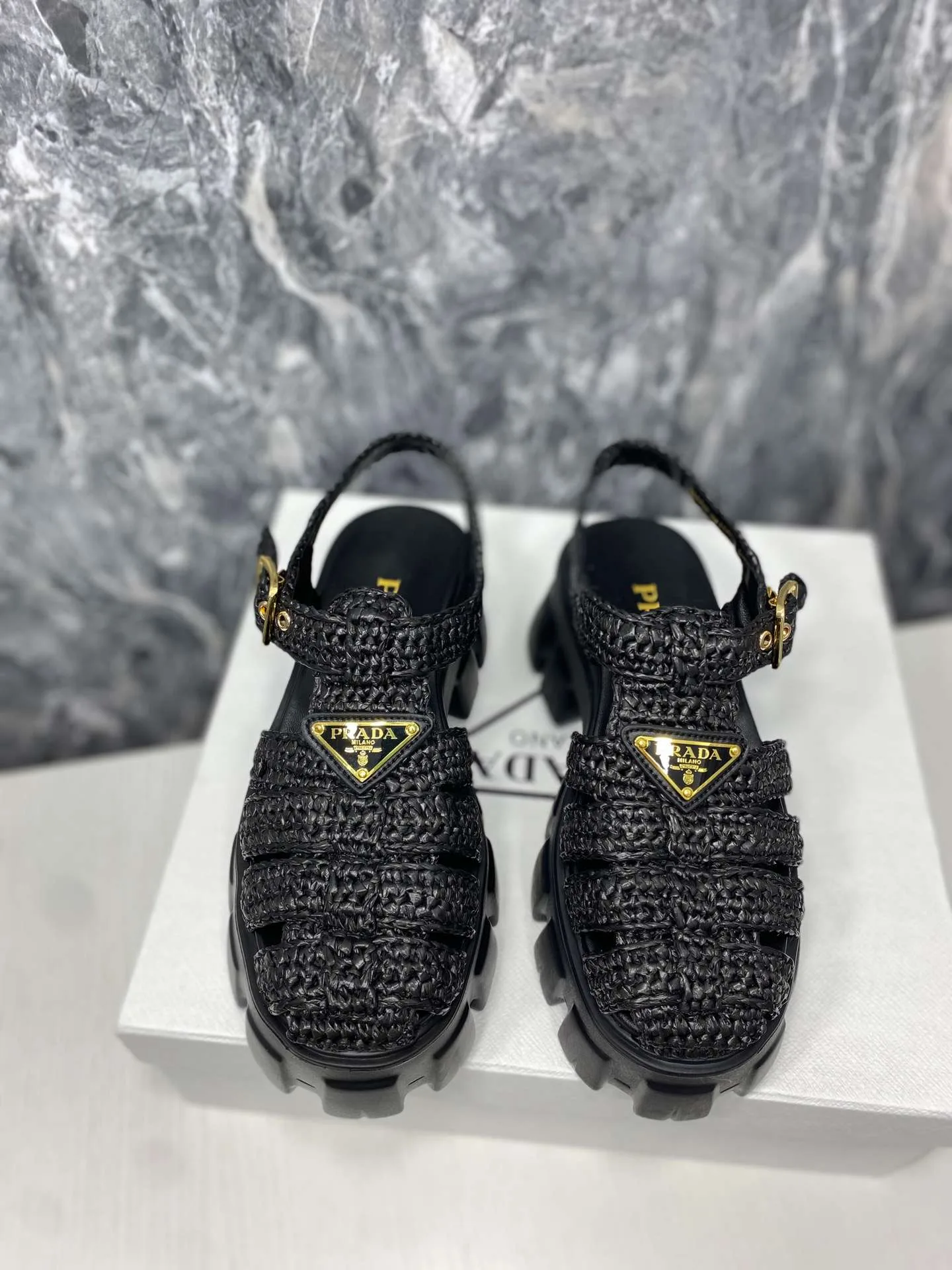 Prada Monolith Crochet Cage Sandals Black - Image 10