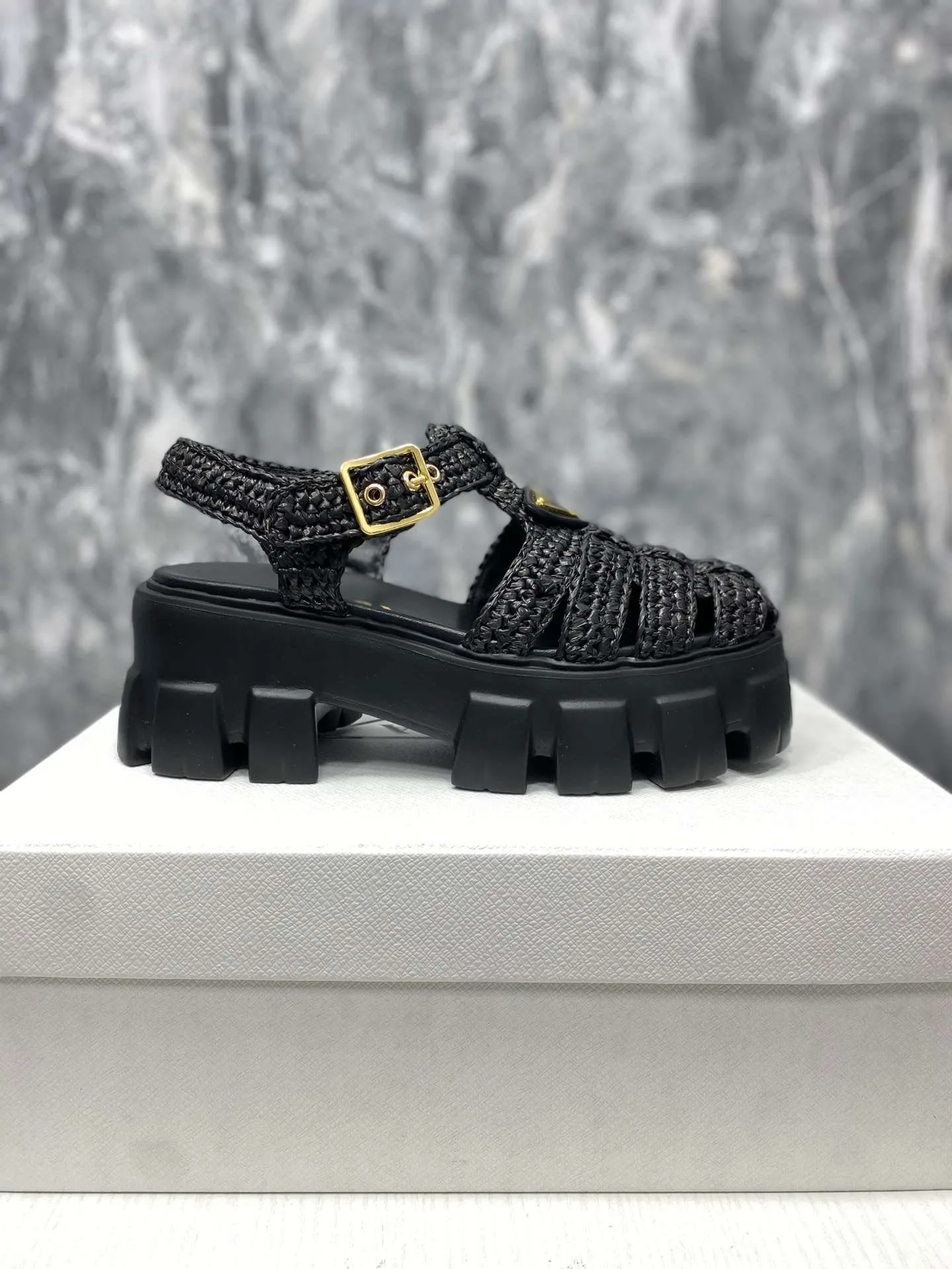Prada Monolith Crochet Cage Sandals Black - Image 7