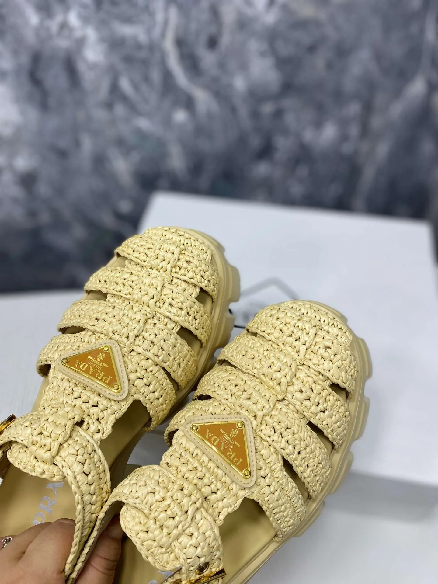 Prada Monolith Crochet Cage Sandals Yellow - Image 8