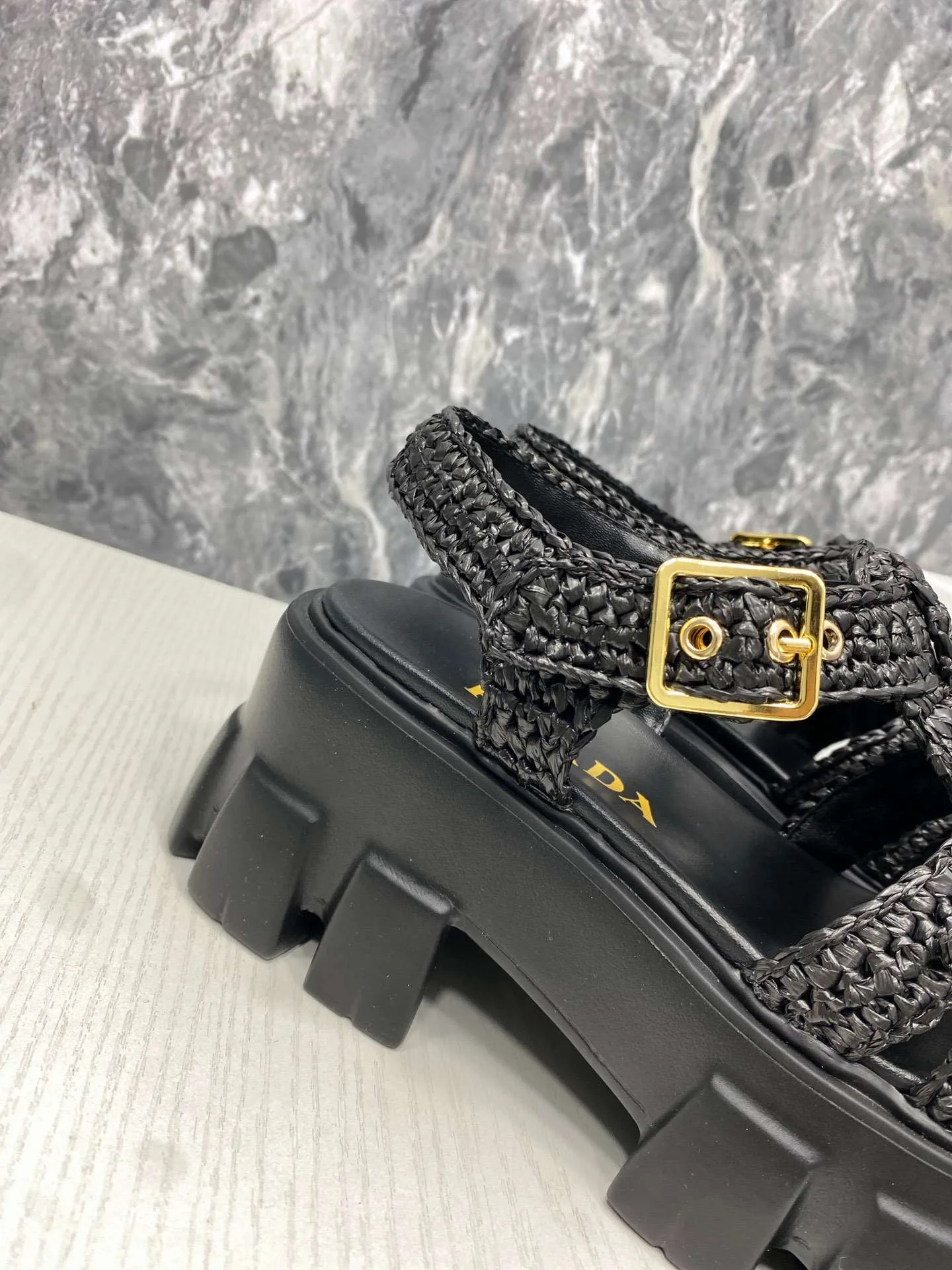 Prada Monolith Crochet Cage Sandals Black - Image 3