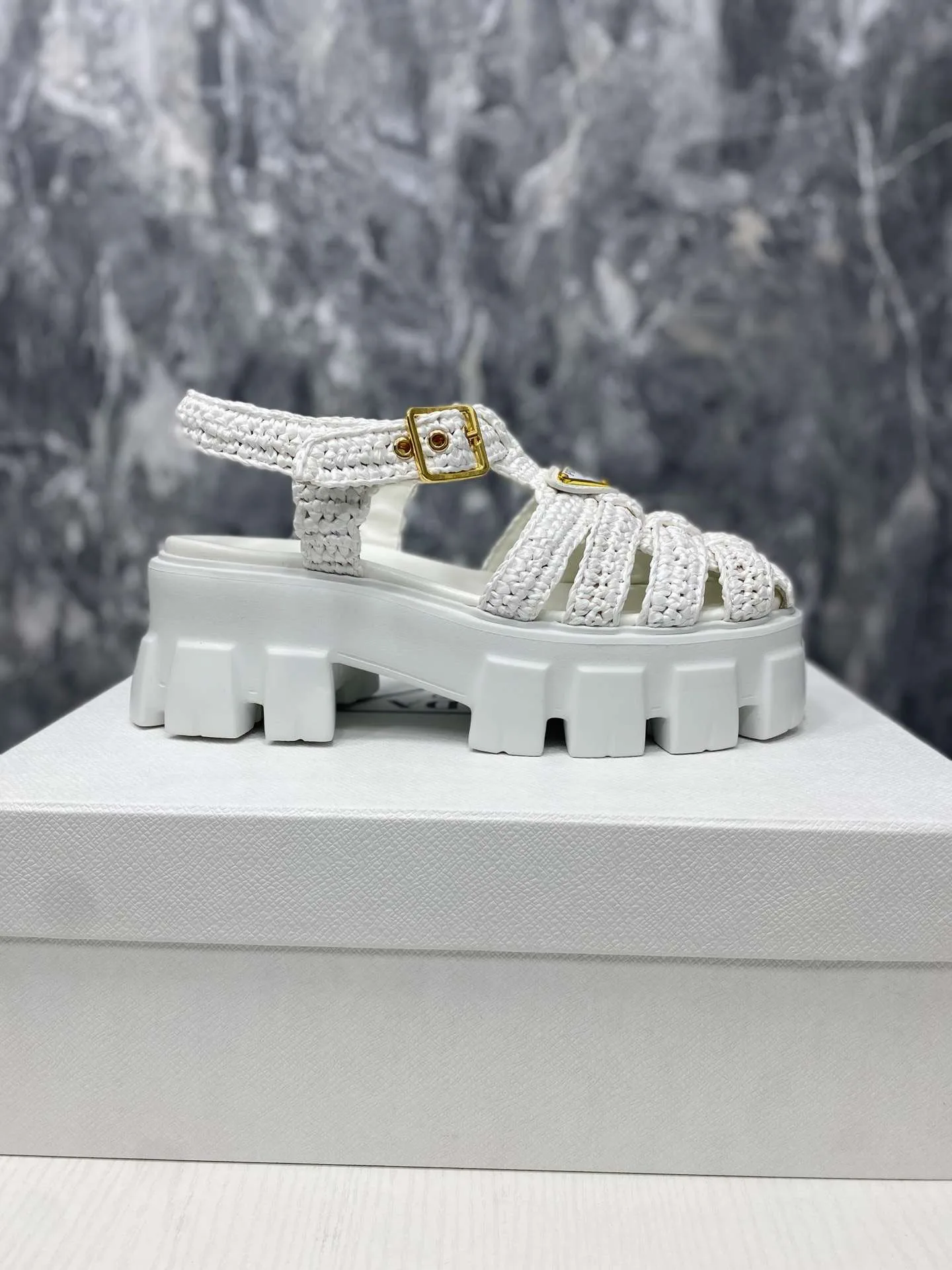 Prada Monolith Crochet Cage Sandals Pink - Image 10