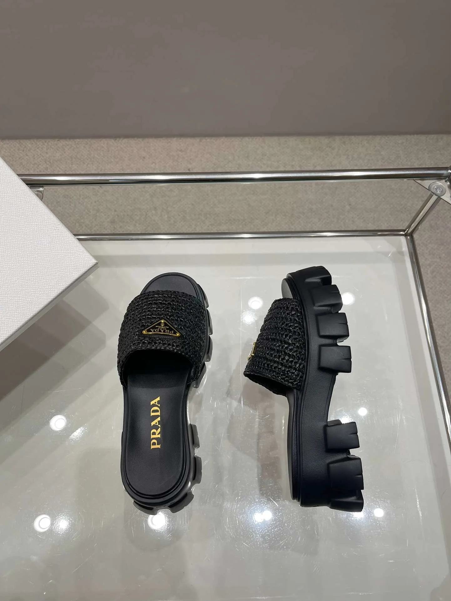 Prada Monolith Crochet Cage Slippers Black - Image 3