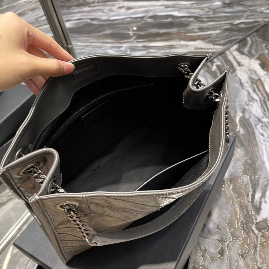 Saint Laurent Niki Shopping Medium Tote Bag / Green Khaki Silver Hardware - Image 10