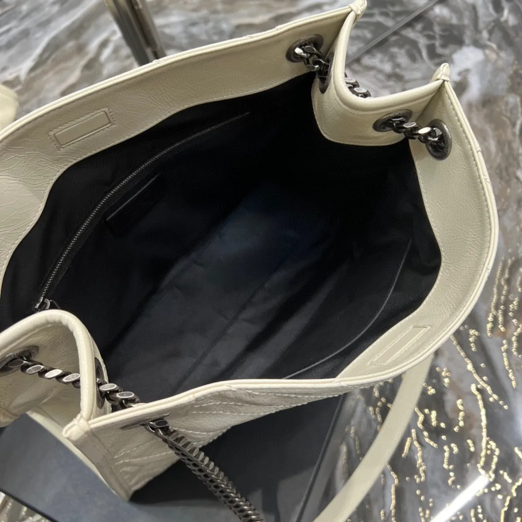 Saint Laurent Niki Shopping Medium Tote Bag / White Silver Hardware - Image 9