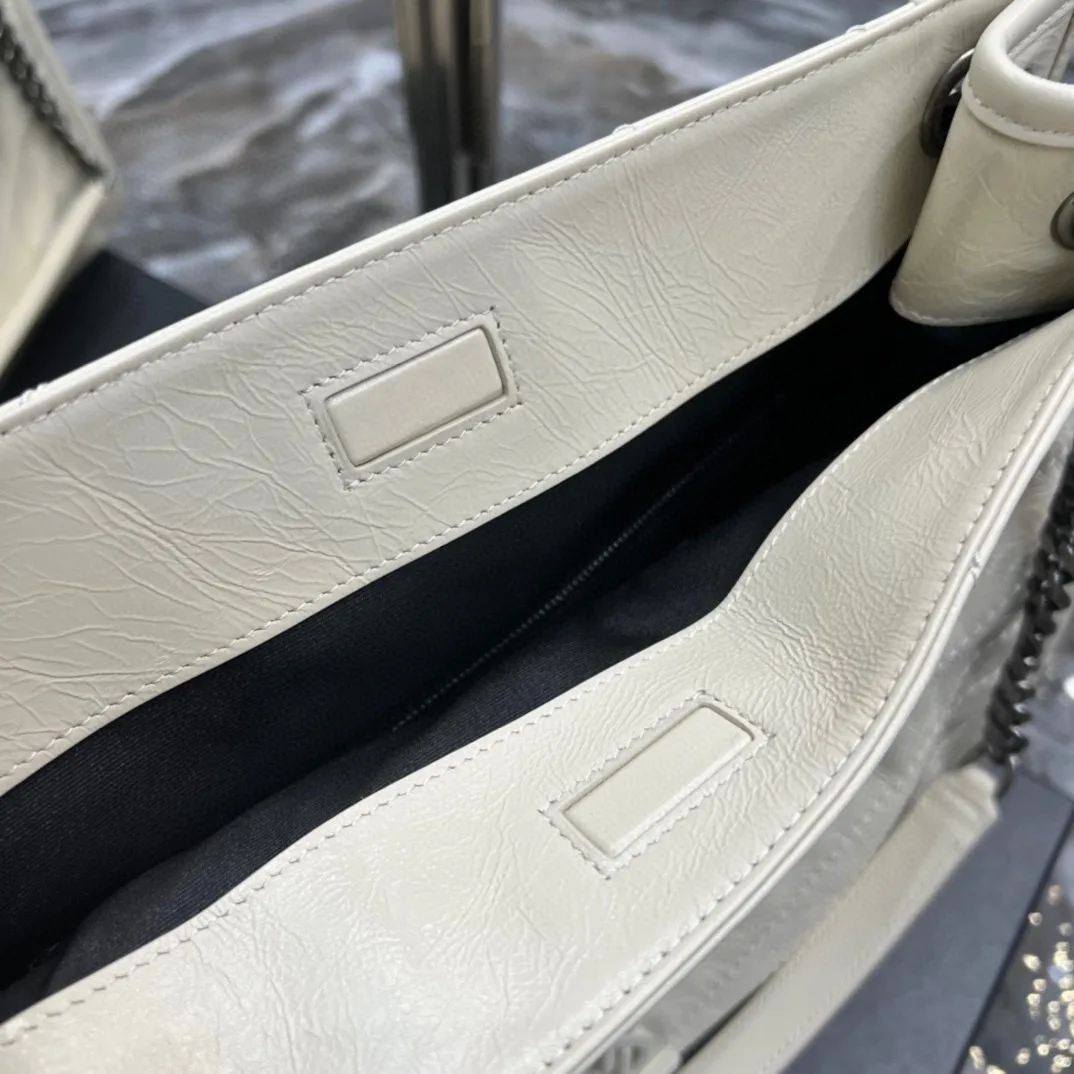 Saint Laurent Niki Shopping Medium Tote Bag / White Silver Hardware - Image 8
