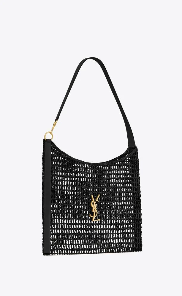 Saint Laurent Oxalis Shoulder Bag Black / Raffia Macrame Gold Hardware - Image 3