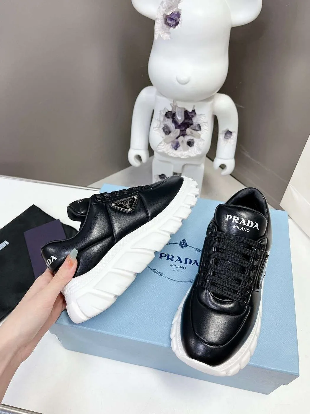Prada Padded Nappa Sneakers Black - Image 9