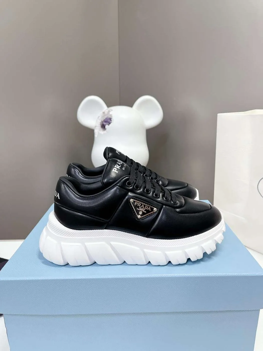 Prada Padded Nappa Sneakers Black - Image 5