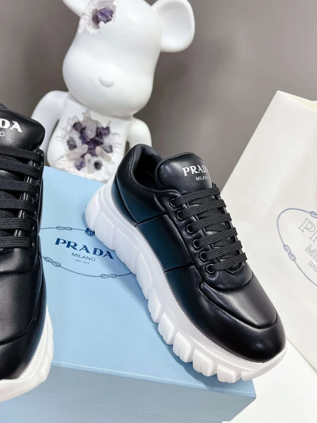 Prada Padded Nappa Sneakers Black - Image 4