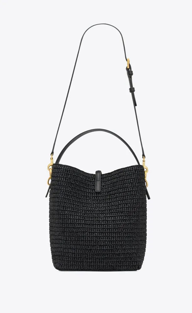 Saint Laurent Le Woven Raffia And Vegetable-Tanned Black 9.8 Inches/ - Image 5