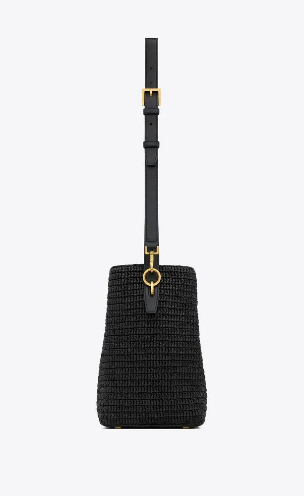 Saint Laurent Le Woven Raffia And Vegetable-Tanned Black 9.8 Inches/ - Image 4