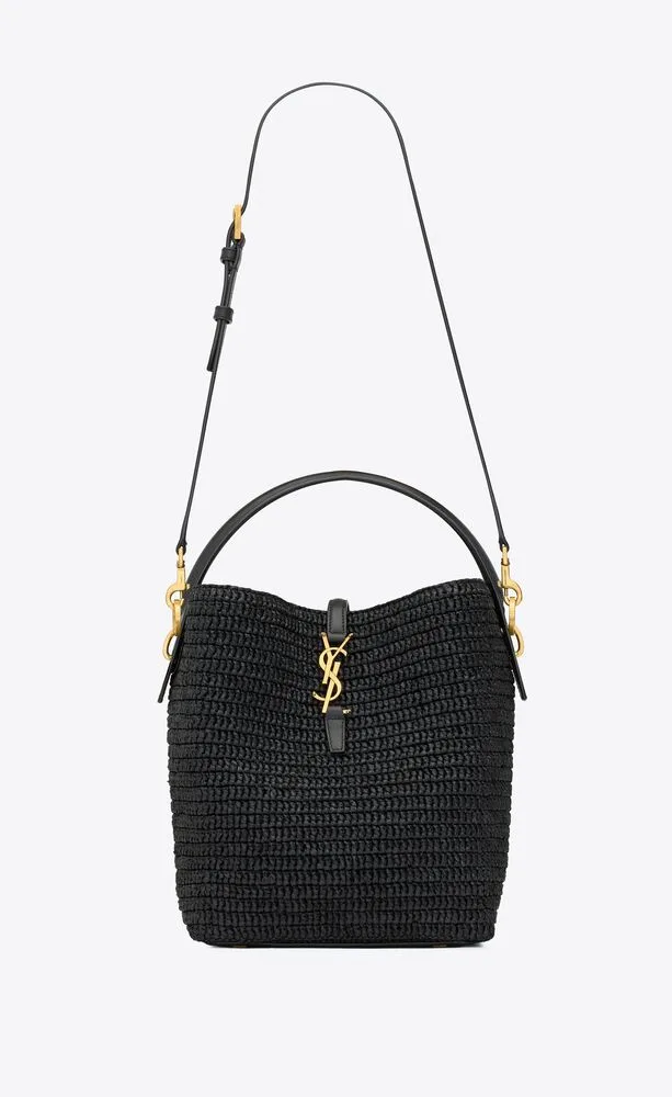 Alternative view of Saint Laurent Le Woven Raffia And Vegetable-Tanned Black 9.8 Inches/