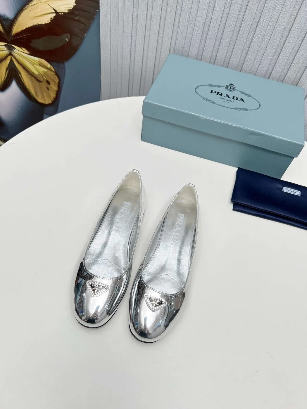 Prada Patent Ballerinas Silver - Image 3