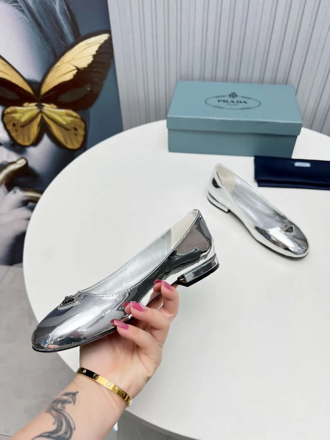 Prada Patent Ballerinas Silver - Image 5