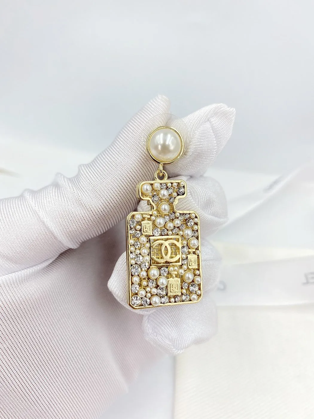 Chanel Perfume Bottle Earrings Gold Tone - Image 3