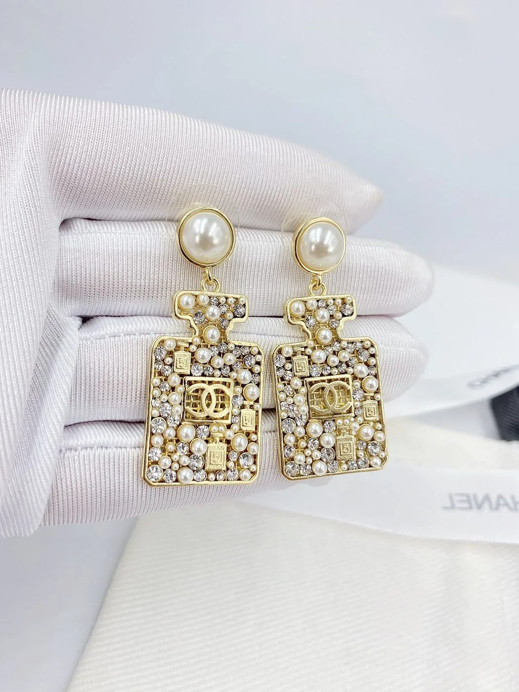 Chanel Perfume Bottle Earrings Gold Tone - Image 7