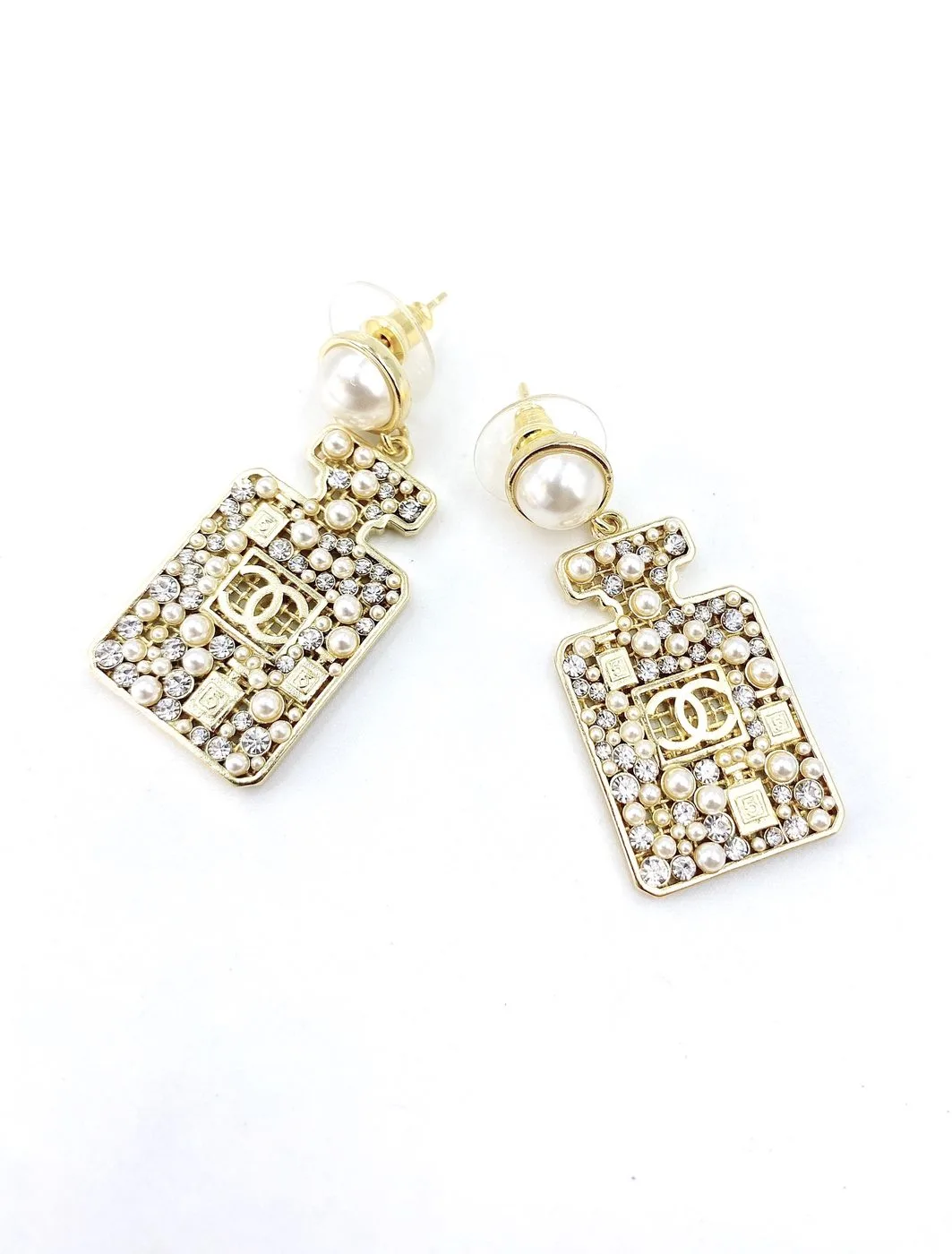 Chanel Perfume Bottle Earrings Gold Tone - Image 6