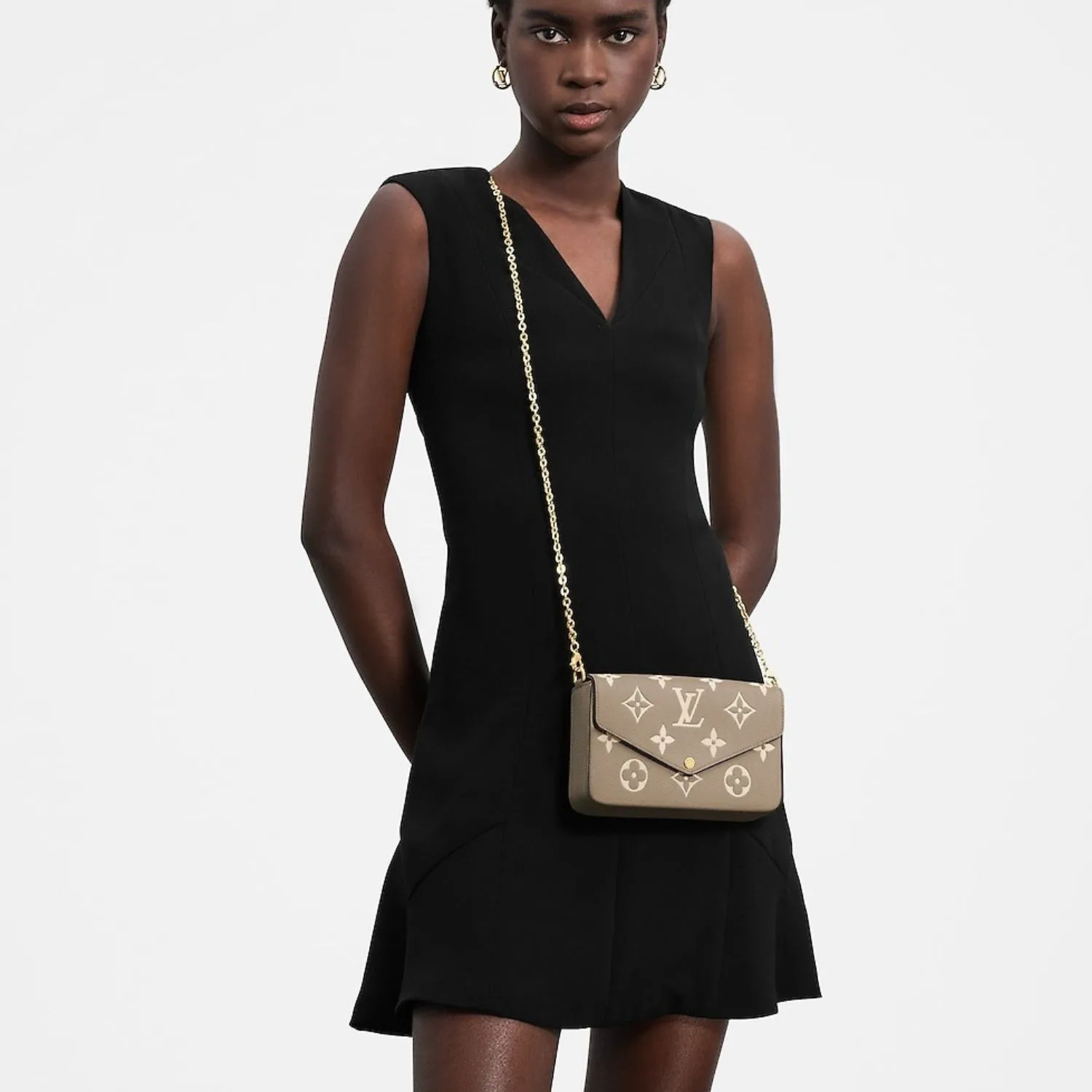 Alternative view of Louis Vuitton Pochette Felicie Shoulder Bag / Tourterelle Gray/ Cream Gold Hardware