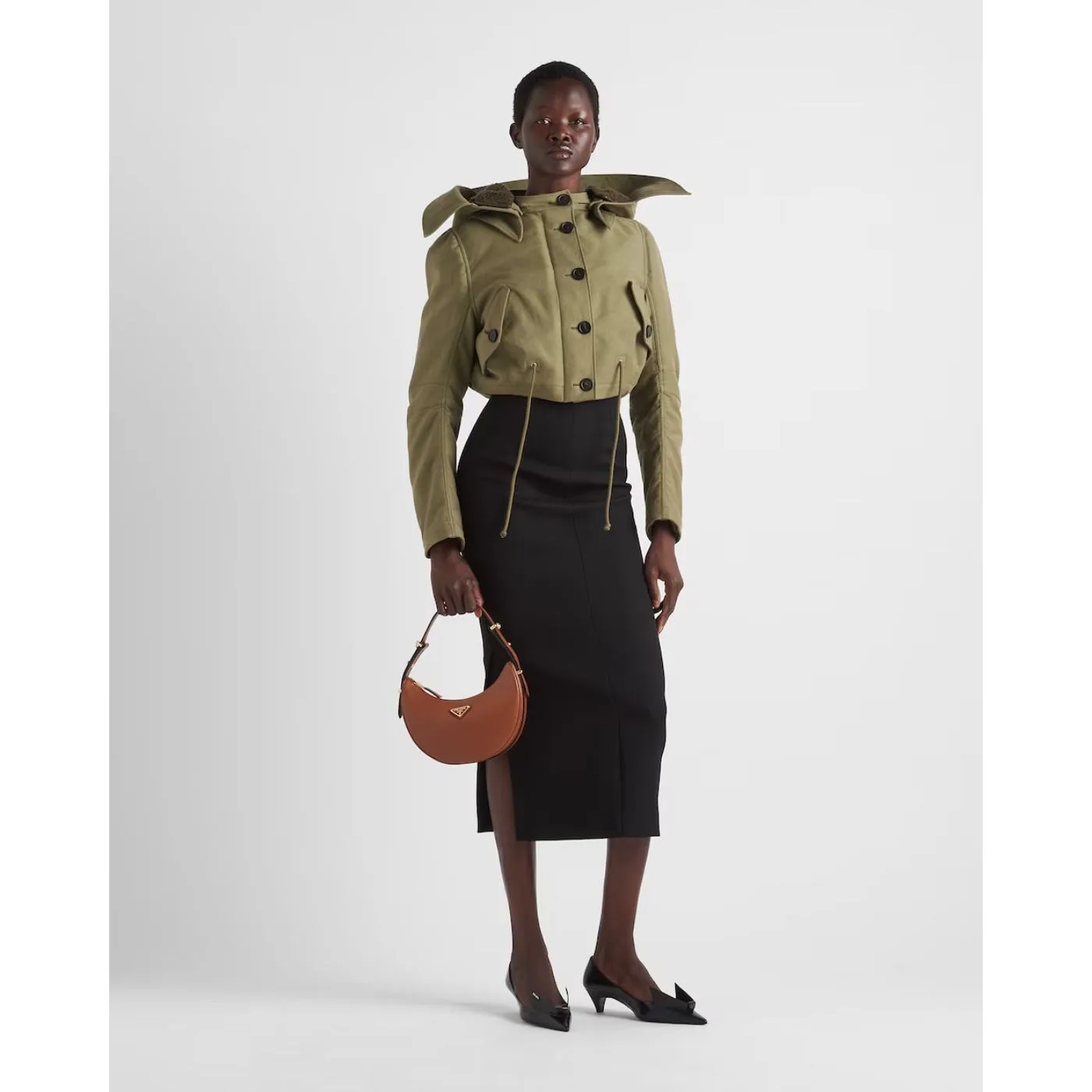 Prada Arqué Leather Shoulder Cognac Bag 1BC194_ASK_F0XUG_V_OOO- / 8.8 Inches - Image 3