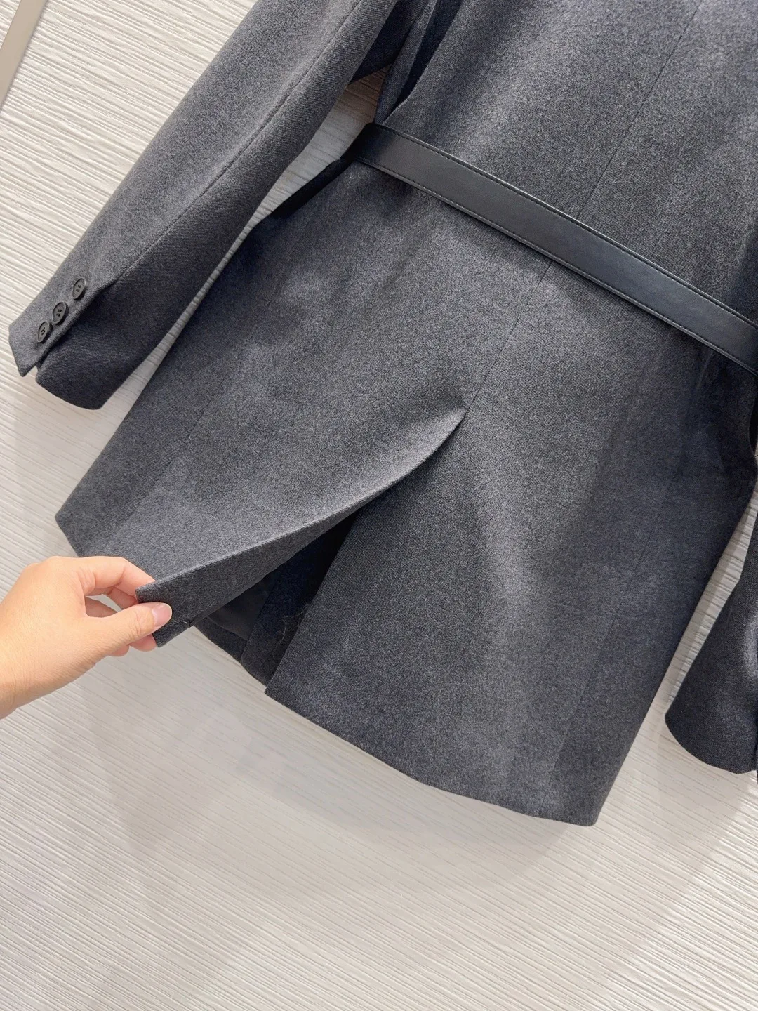 Prada Belted Tailored Blazer With Triangle Logo Grey - Image 7