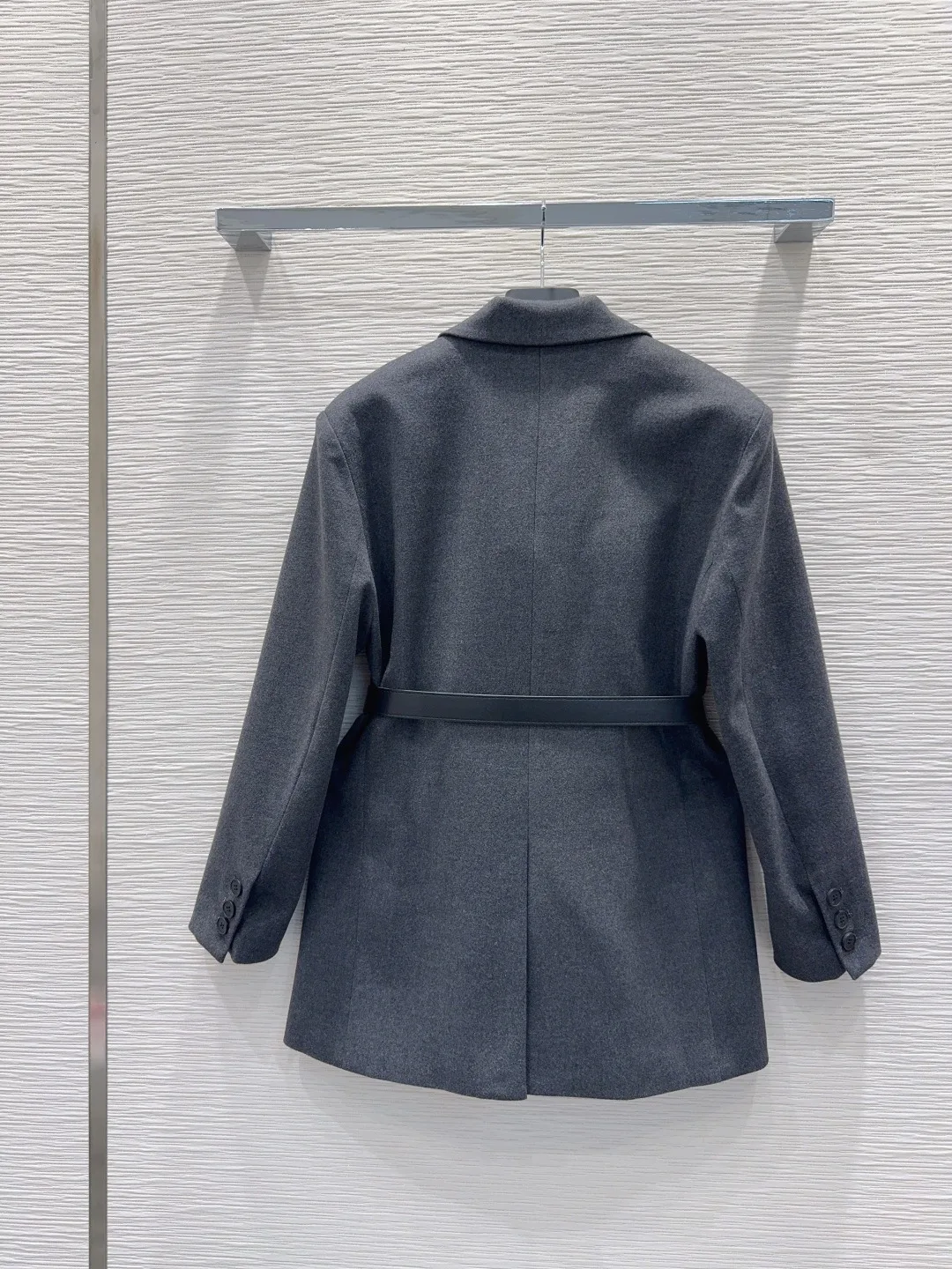 Prada Belted Tailored Blazer With Triangle Logo Grey - Image 8
