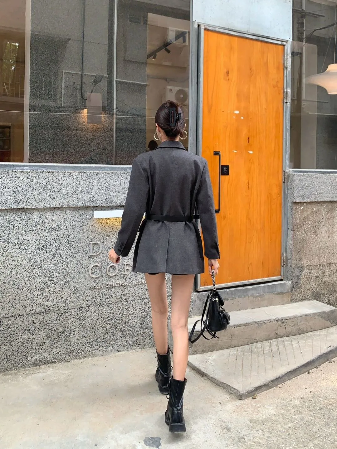 Prada Belted Tailored Blazer With Triangle Logo Grey - Image 9