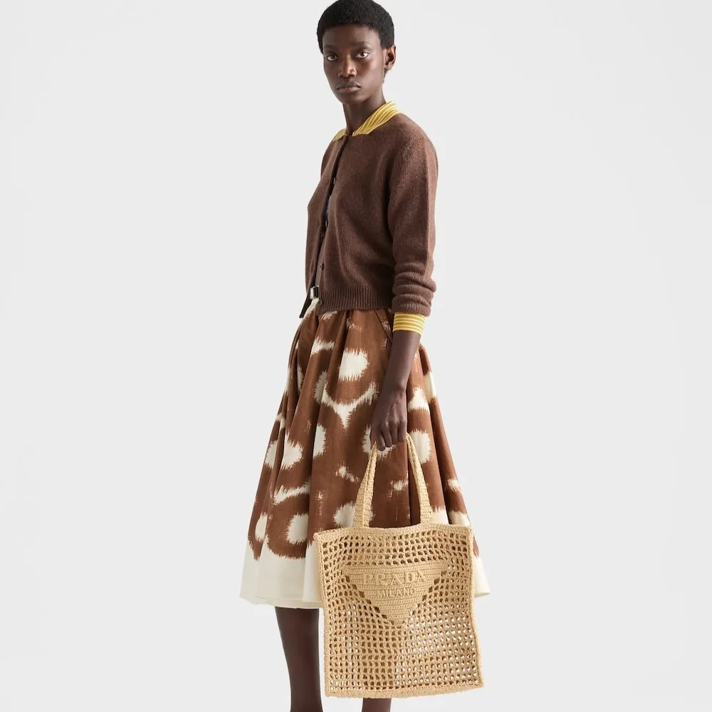 Alternative view of Prada Crochet Tote Bag / Tan Raffia Gold Hardware 1BG393_2C2T_F05IA_V_OUO
