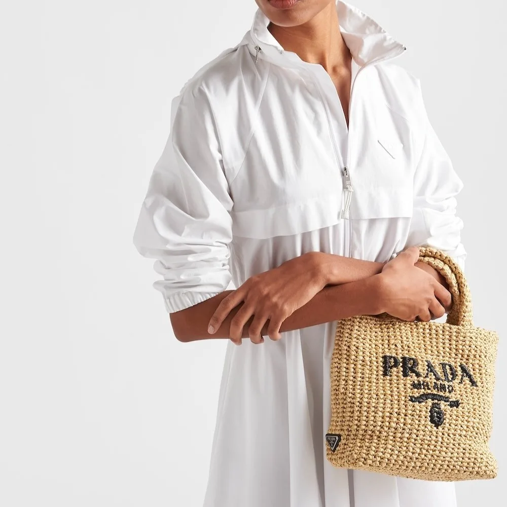 Prada Crochet Tote Bag / Beige Raffia 1BG422_2A2T_F0018_V_OOL - Image 2