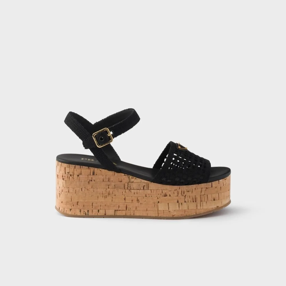 Prada Crochet Wedge Platform Sandals Black 1XZ791_2F46_F0002_F_075 - Image 3