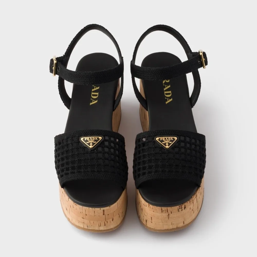 Prada Crochet Wedge Platform Sandals Black 1XZ791_2F46_F0002_F_075 - Image 4