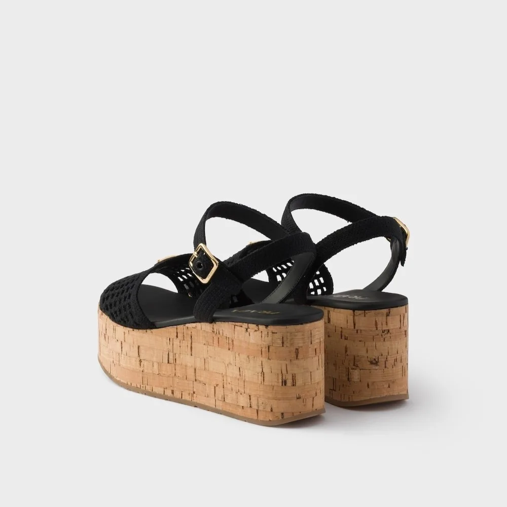 Prada Crochet Wedge Platform Sandals Black 1XZ791_2F46_F0002_F_075 - Image 5