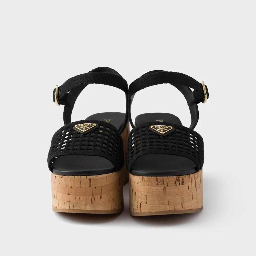Prada Crochet Wedge Platform Sandals Black 1XZ791_2F46_F0002_F_075 - Image 6