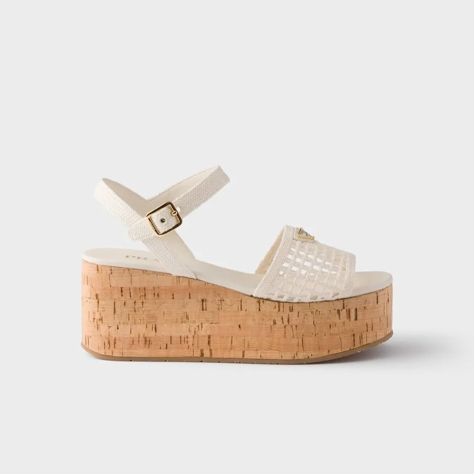 Prada Crochet Wedge Platform Sandals Ivory 1XZ791_2F46_F0304_F_075 - Image 4