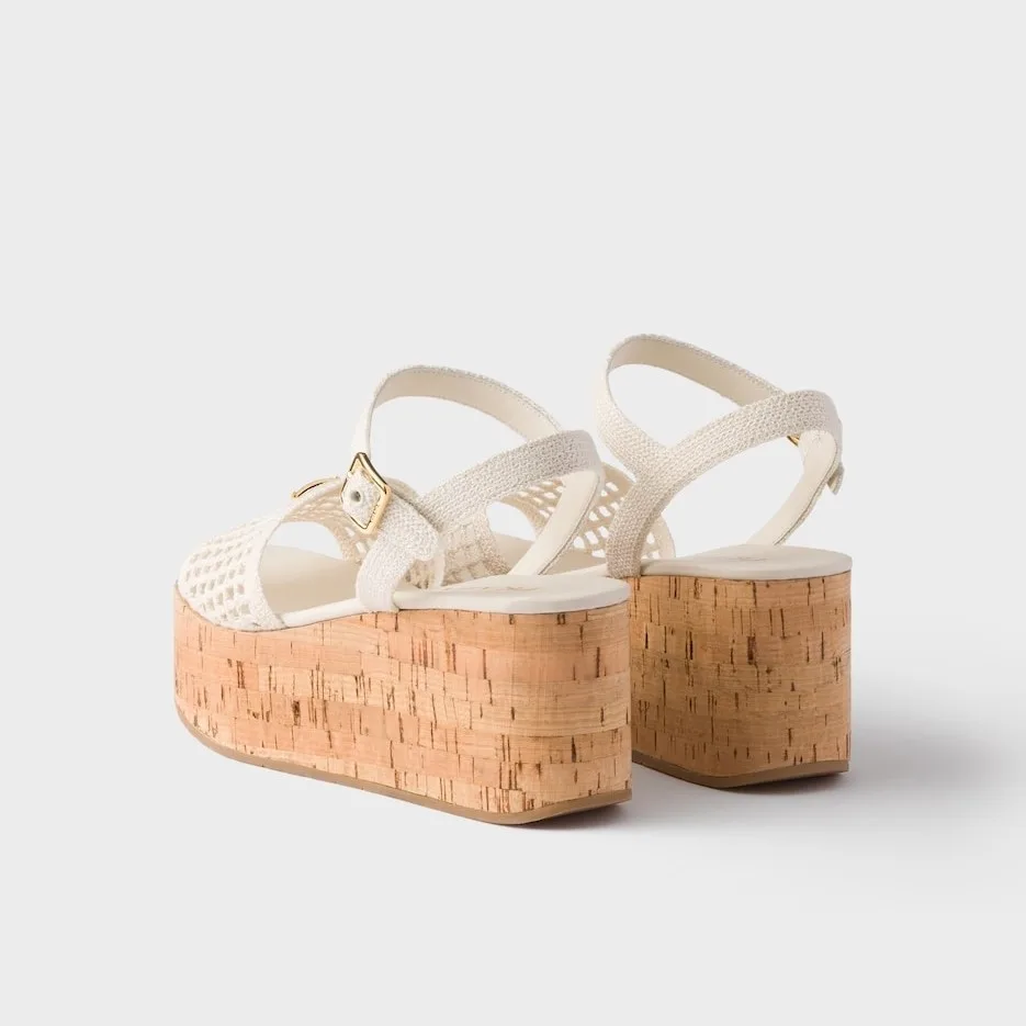 Prada Crochet Wedge Platform Sandals Ivory 1XZ791_2F46_F0304_F_075 - Image 5