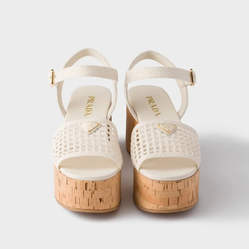 Prada Crochet Wedge Platform Sandals Ivory 1XZ791_2F46_F0304_F_075 - Image 3
