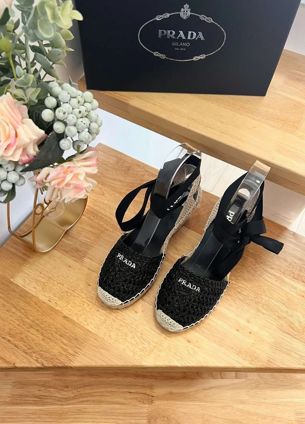 Alternative view of Linen Espadrille Wedge Sandals Black