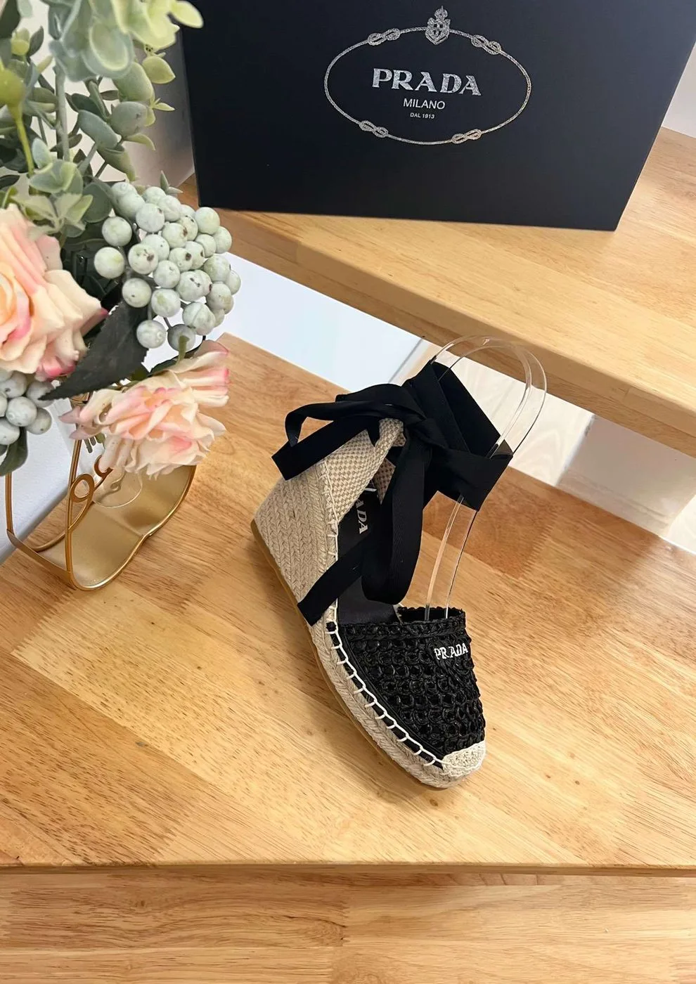 Linen Espadrille Wedge Sandals Black - Image 5