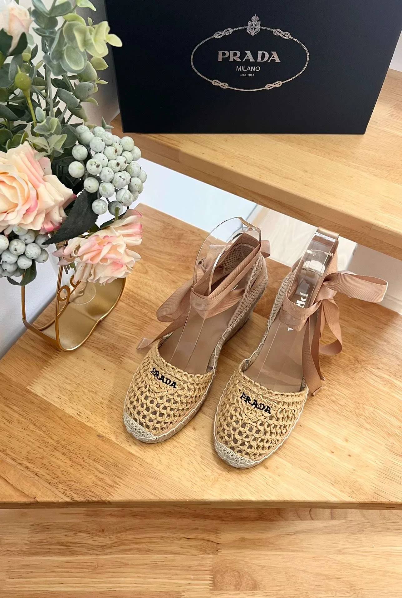 Linen Espadrille Wedge Sandals Beige - Image 7