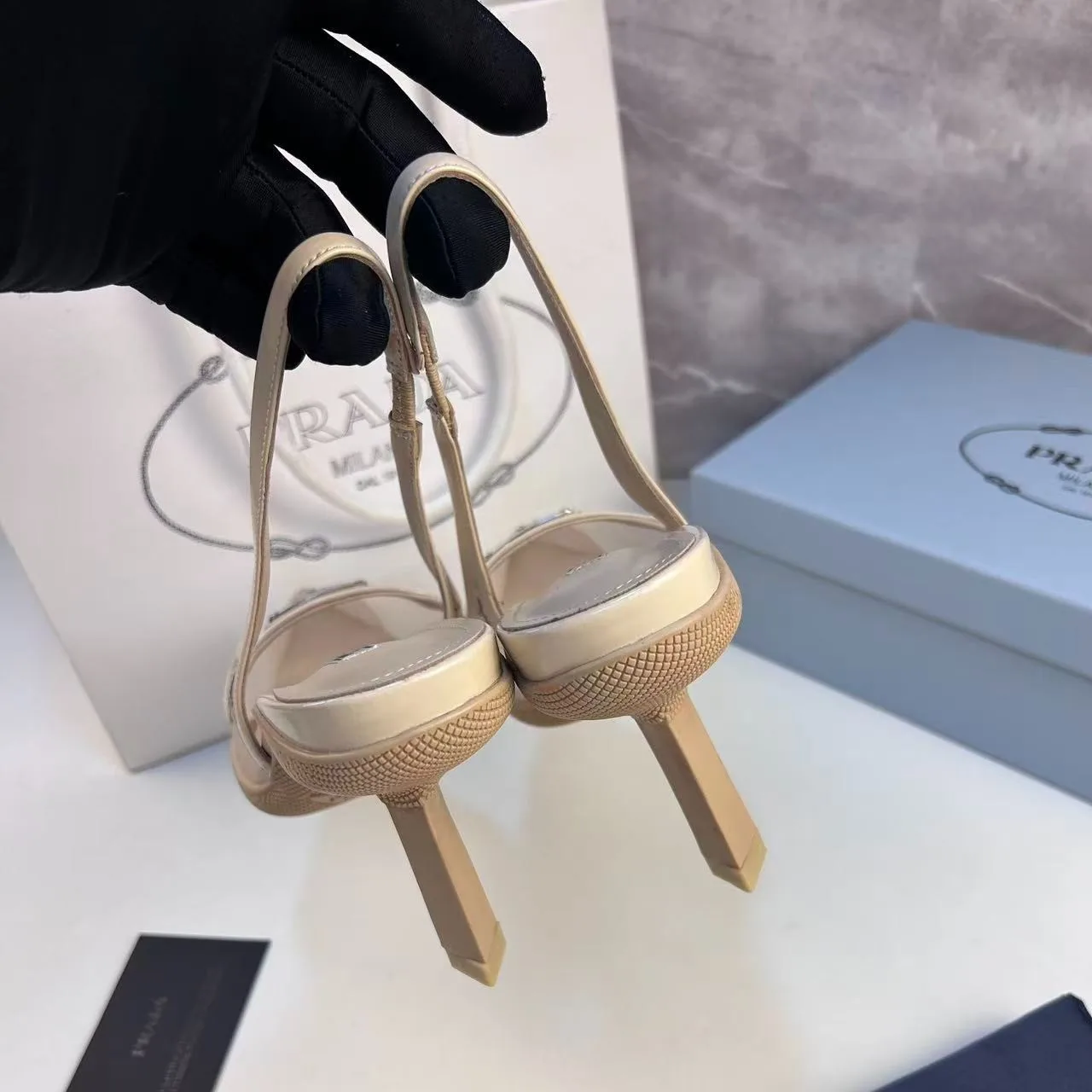 Prada Mesh Fabric Slingback Pumps Beige - Image 3